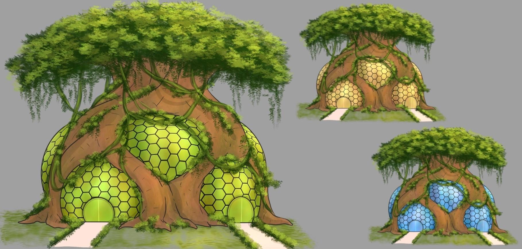 concept art of tree houses